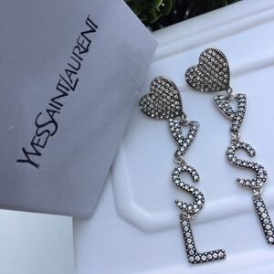 Yves Saint Laurent Silver Heart Drop Earrings